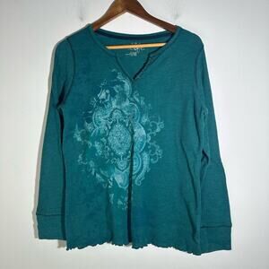 Made for Life Blue Graphic 3/4 Sleeve Blouse